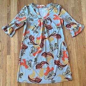 Aryeh Paisley Dress with Orange and Gold Accents